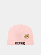 Cappello rosa per neonata con logo e Teddy Bear,Moschino Kids,MYX031 LBA00 50209